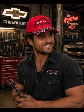 Players Chevrolet Red Flame Logo Baseball Cap
